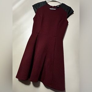 XS -maroon and black faux leather dress